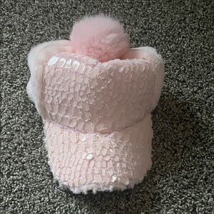 Pink Furry Kids Cap with Pom Pom